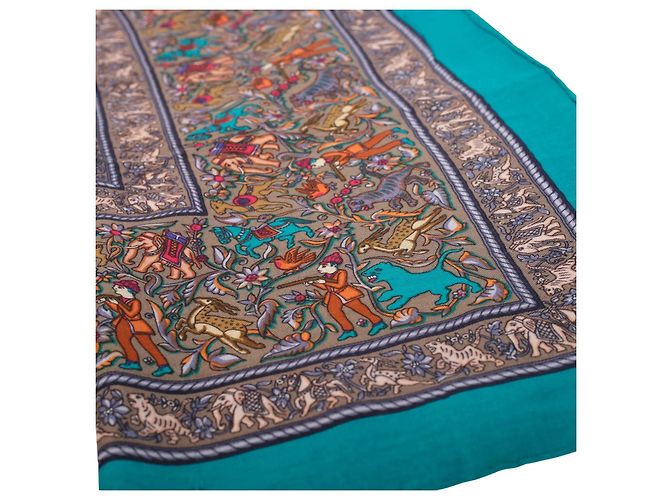 Hermès “Chasse en Inde” Chal de Cachemira y Seda Verde 140 - vista 2