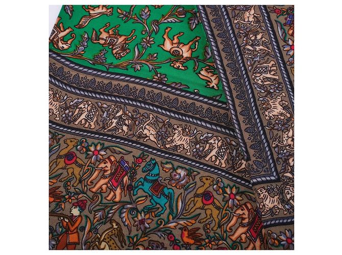 Hermès “Chasse en Inde” Chal de Cachemira y Seda Verde 140 - vista 3