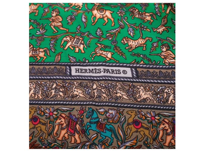 Hermès “Chasse en Inde” Chal de Cachemira y Seda Verde 140 - vista 4