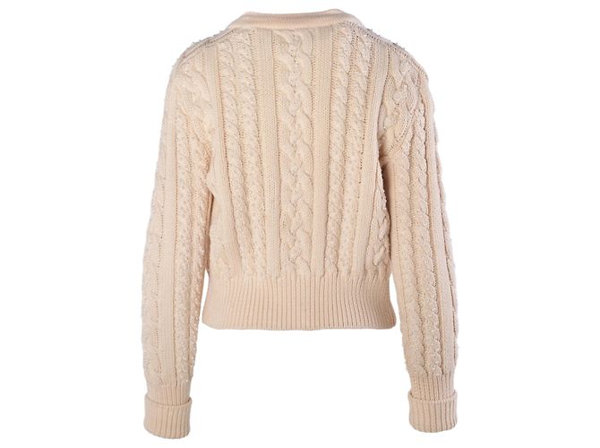 Cambon Cardigã de lã com tramas em relevo e pérolas Chanel Ivory - vista 3