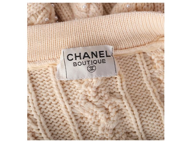 Cambon Cardigã de lã com tramas em relevo e pérolas Chanel Ivory - vista 5