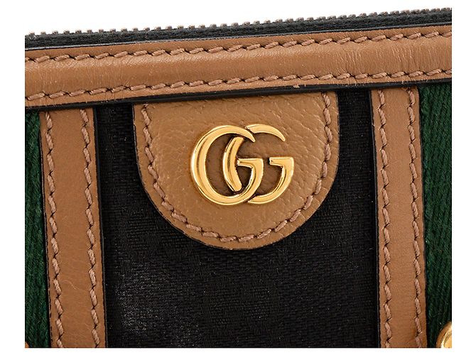 GUCCI - Gucci Bauletto Schultertasche aus schwarzem monogrammiertem Canvas und braunem Leder - Ansicht 5