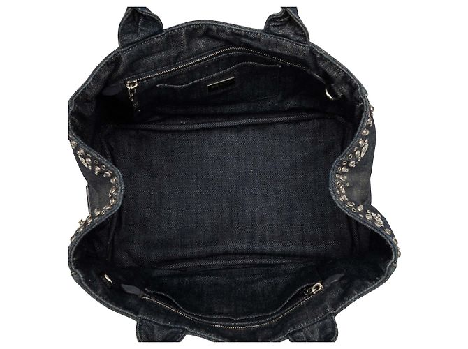 Tote Sac cabas Prada Denim Canapa Bijoux et œillets noir - vue 4