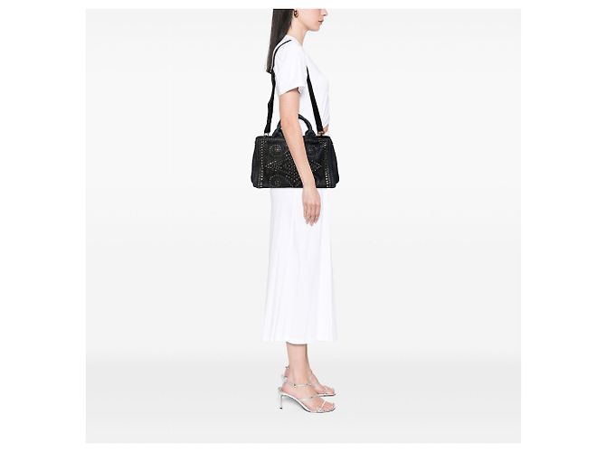 Tote Sac cabas Prada Denim Canapa Bijoux et œillets noir - vue 6