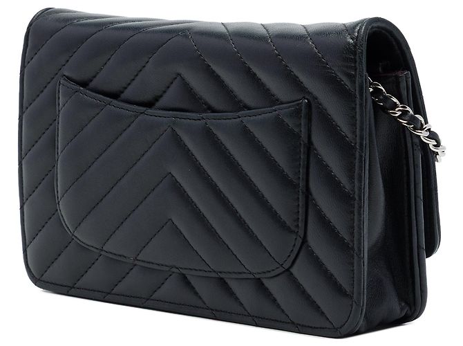 Borsa a tracolla Chanel CC Chevron in pelle di agnello Wallet On Chain nera - vista 2