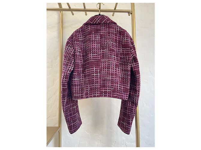 Chanel 23S Tweed Jacket Wine Red Check - view 2