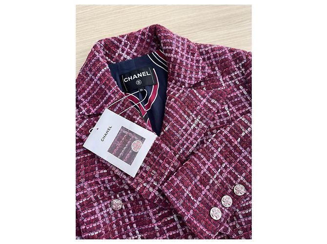 Chanel 23S Tweed Jacket Wine Red Check - view 4