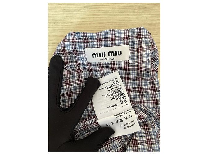 Top Miu Miu in cotone con motivo a quadri e logo ricamato - vista 3