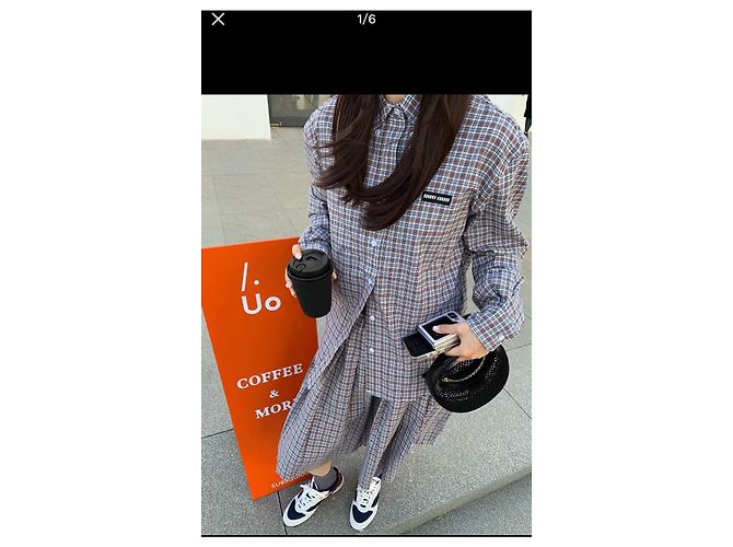 Top Miu Miu in cotone con motivo a quadri e logo ricamato - vista 6