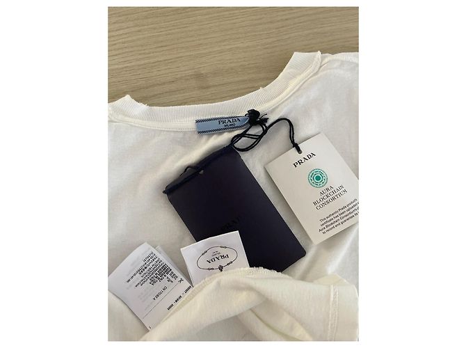 T-shirt Prada bianca in cotone con stampa a lettere - vista 3