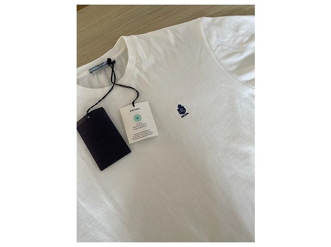 T-shirt Prada bianca in cotone con stampa a lettere - vista 4