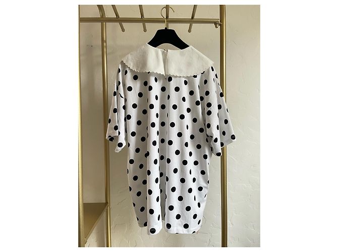 Top Miu Miu in seta a pois con colletto a bambola - vista 2