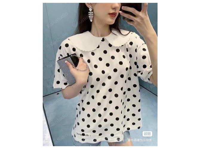Top Miu Miu in seta a pois con colletto a bambola - vista 6