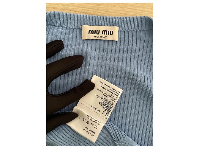 Miu Miu Kurzer Cardigan aus Wolle Blau - Ansicht 3
