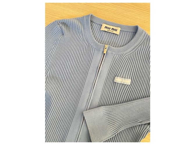 Miu Miu Kurzer Cardigan aus Wolle Blau - Ansicht 4