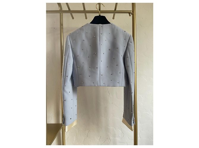 Miu Miu Jacke aus blauem Krepp mit Strass - Ansicht 2