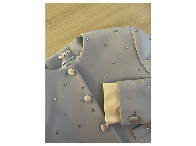 Miu Miu Jacke aus blauem Krepp mit Strass - Ansicht 4
