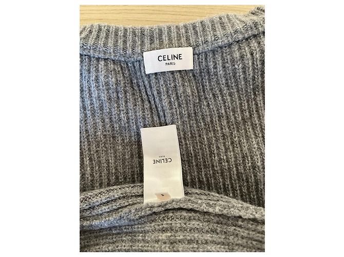 Pull Céline en laine gris avec logo - vue 3