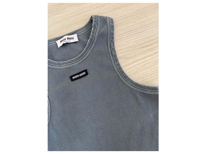 Miu Miu Cropped Top aus Baumwolle Rippstrick Grau - Ansicht 4