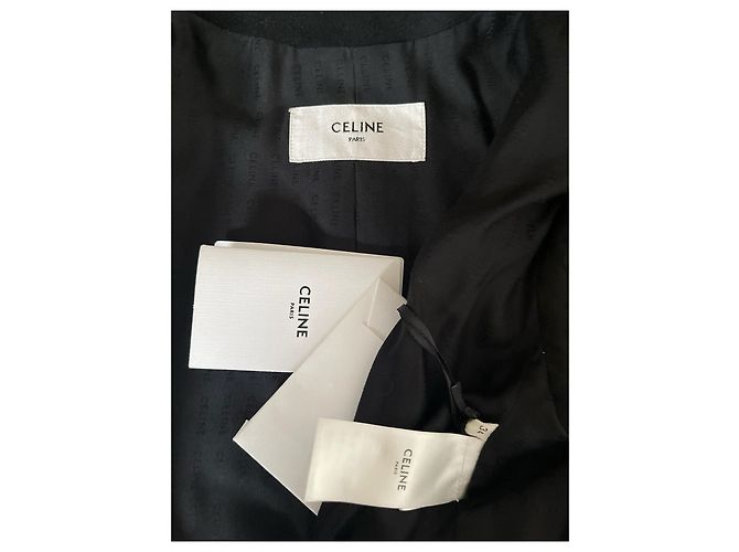 Chaqueta corta Céline de lana negra con botones dorados - vista 3