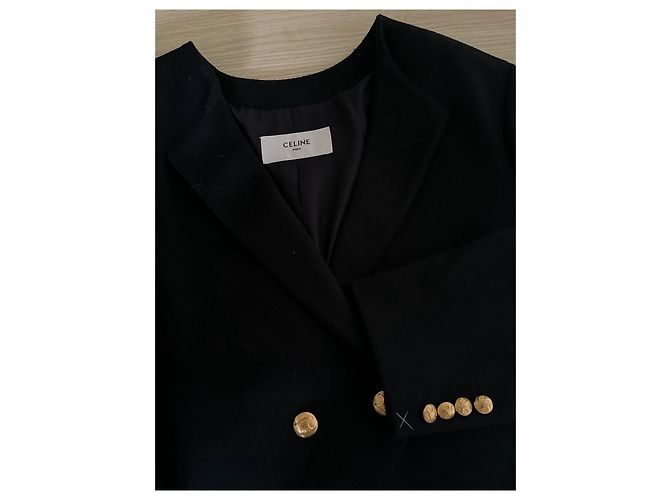 Chaqueta corta Céline de lana negra con botones dorados - vista 4