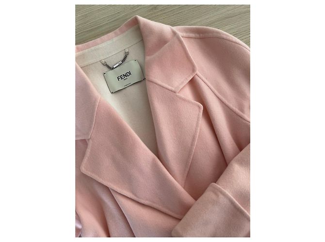 Fendi Mantel Beige aus Kaschmir mit Federbesatz - Ansicht 4