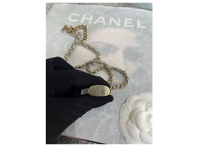 Chanel Halskette Grün aus Leder mit Schloss Logo Anhänger - Ansicht 5