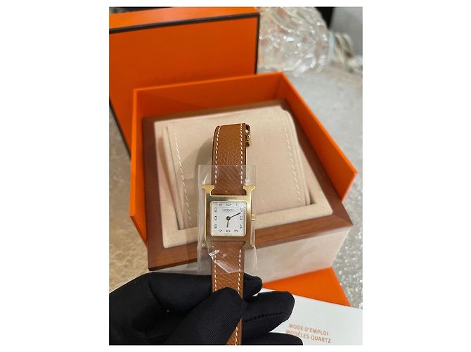 Orologio Hermès H Placcato Oro Pelle Epsom Marrone - vista 2
