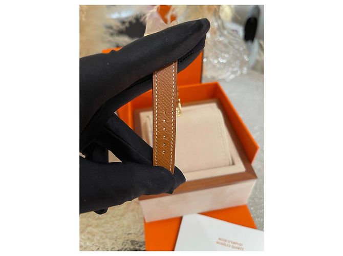 Orologio Hermès H Placcato Oro Pelle Epsom Marrone - vista 3
