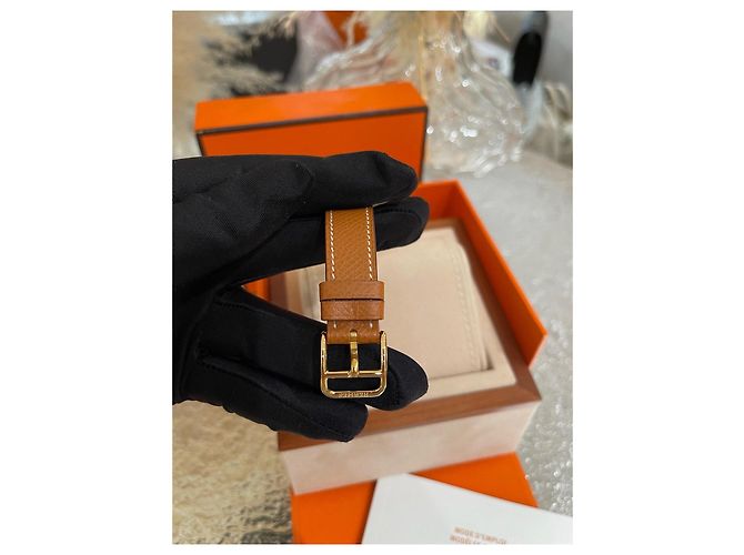Orologio Hermès H Placcato Oro Pelle Epsom Marrone - vista 4