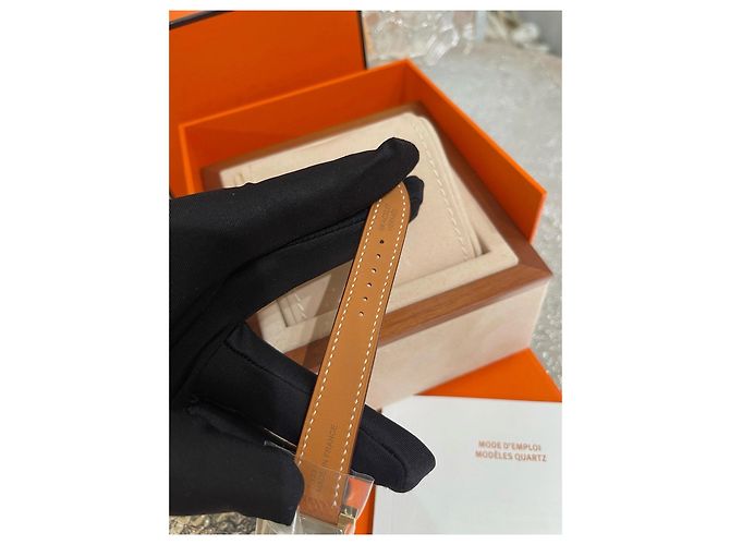 Orologio Hermès H Placcato Oro Pelle Epsom Marrone - vista 5