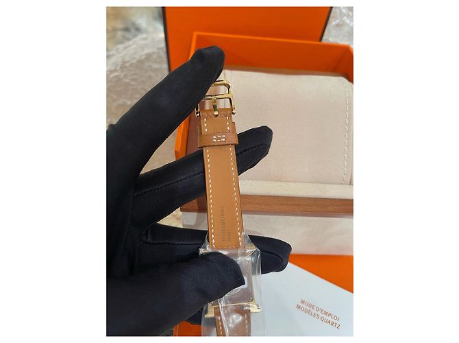 Orologio Hermès H Placcato Oro Pelle Epsom Marrone - vista 6
