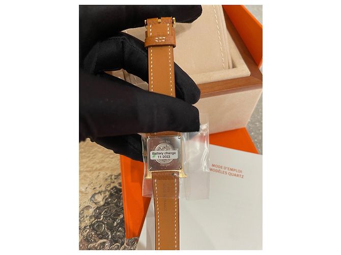 Orologio Hermès H Placcato Oro Pelle Epsom Marrone - vista 7