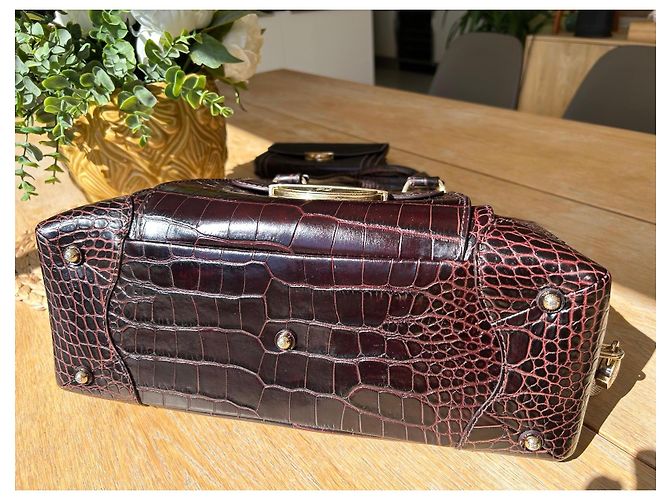Lancel Adjani Set Borsa e Portafoglio in Pelle Effetto Coccodrillo Marrone - vista 10