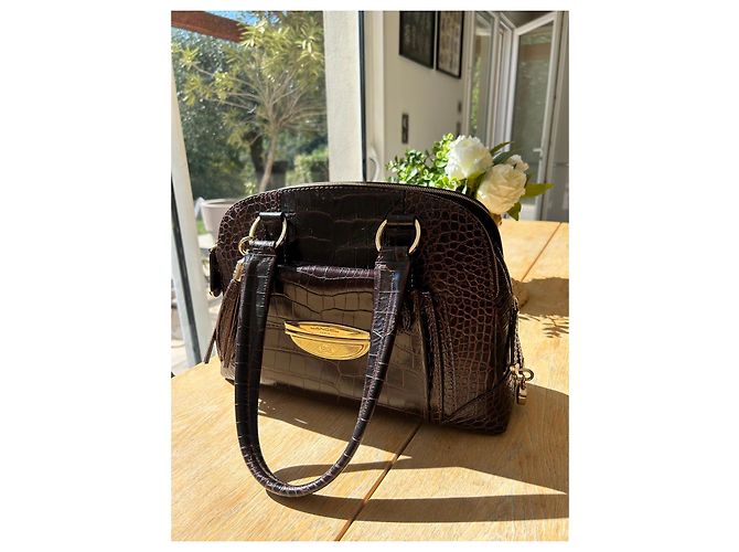 Lancel Adjani Set Borsa e Portafoglio in Pelle Effetto Coccodrillo Marrone - vista 3