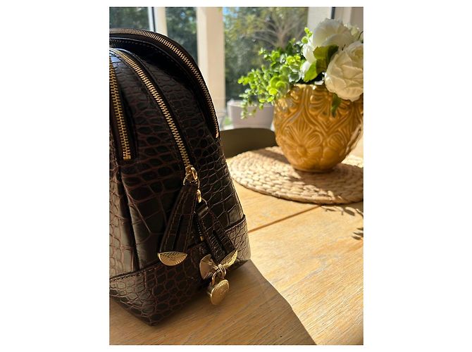 Lancel Adjani Set Borsa e Portafoglio in Pelle Effetto Coccodrillo Marrone - vista 9