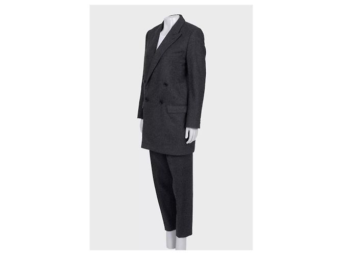 16 Céline Celine Gray Wool Suit: Dbl-Breasted Jacket & Tapered Pants Sz/36 Pre-owned - view 2