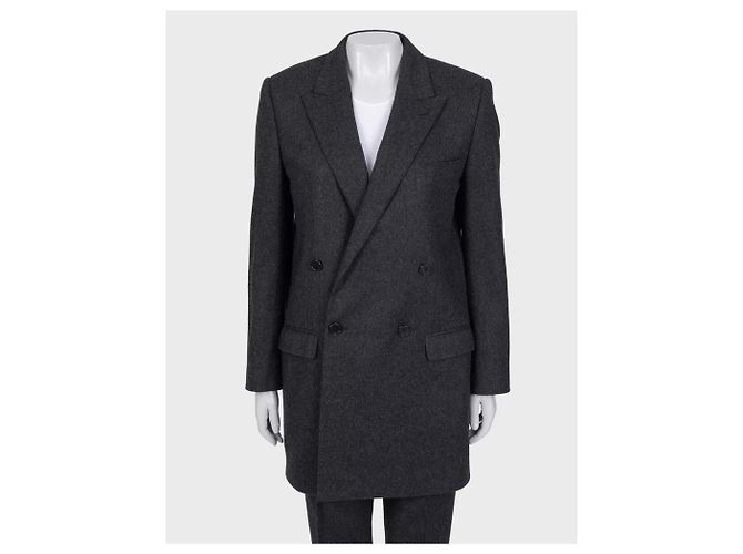 16 Céline Celine Gray Wool Suit: Dbl-Breasted Jacket & Tapered Pants Sz/36 Pre-owned - view 4