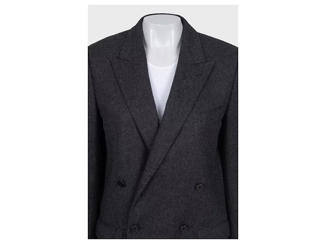 16 Céline Celine Gray Wool Suit: Dbl-Breasted Jacket & Tapered Pants Sz/36 Pre-owned - view 6