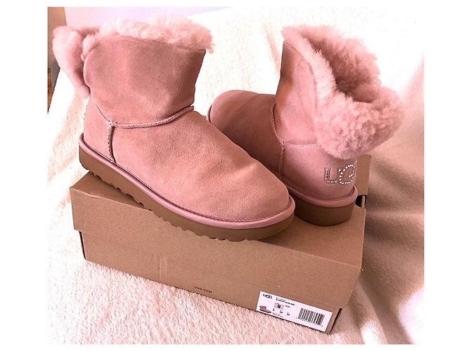 Stivali UGG Classic Mini Bling Rosa Camoscio - vista 2