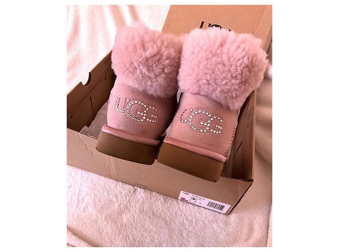 Stivali UGG Classic Mini Bling Rosa Camoscio - vista 3
