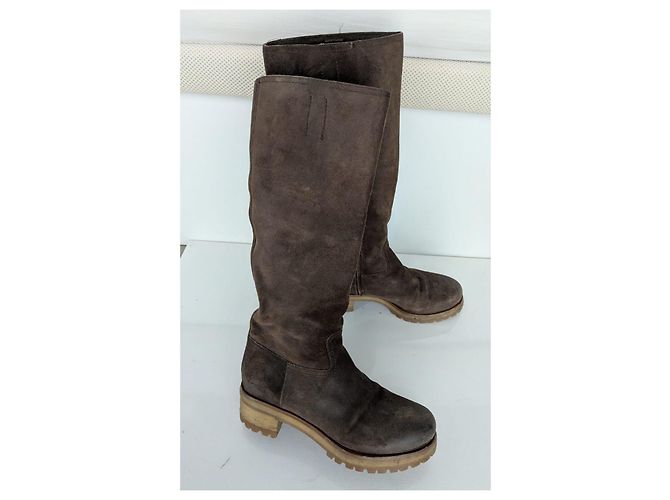 Botas altas de piel marrón Prada - vista 3