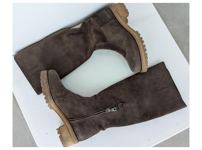 Botas altas de piel marrón Prada - vista 4