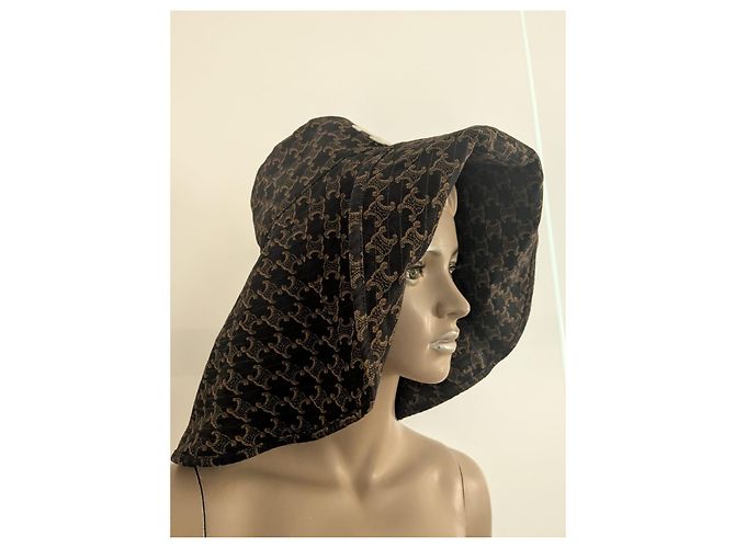 Céline Cappello bucket in cotone con monogramma Triomphe di Celine - vista 10