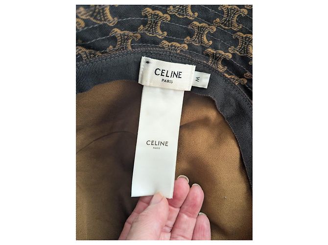 Céline Cappello bucket in cotone con monogramma Triomphe di Celine - vista 5