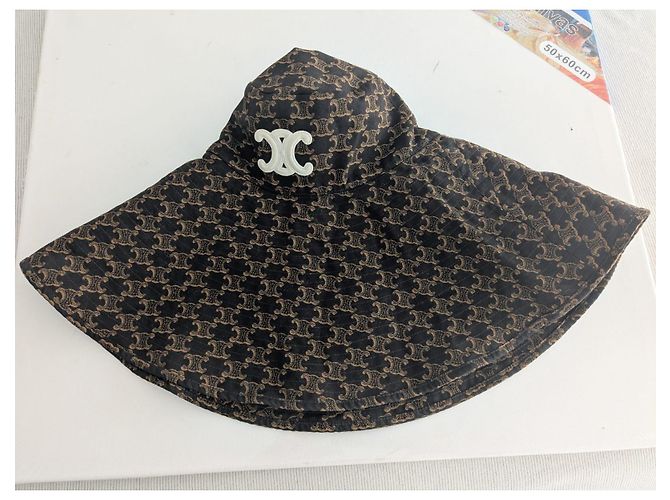 Céline Cappello bucket in cotone con monogramma Triomphe di Celine - vista 7
