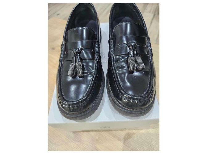 Brunello Cucinelli Mocassini in pelle verniciata nera con nappe - vista 5