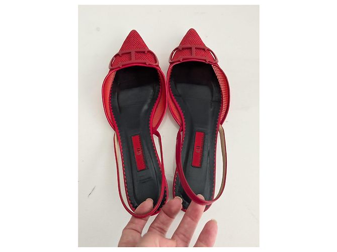 Carolina Herrera Rote Mesh-Flats mit CH-Logo - Ansicht 10