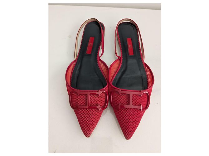 Carolina Herrera Rote Mesh-Flats mit CH-Logo - Ansicht 2