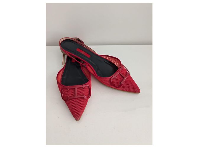 Carolina Herrera Rote Mesh-Flats mit CH-Logo - Ansicht 3